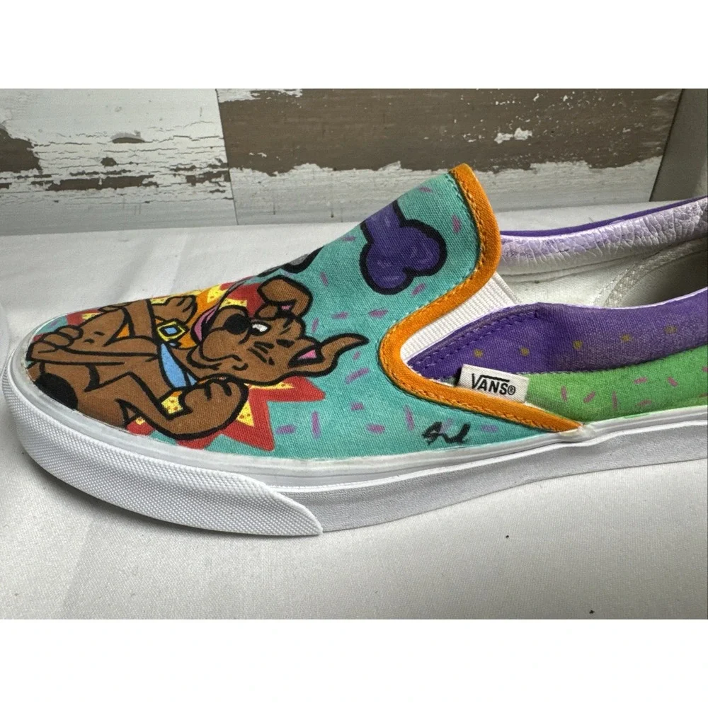 Custom Vans Slip-On Shoes Scooby Doo Shaggy‎ Signed Hand Painted Canvas 10.5